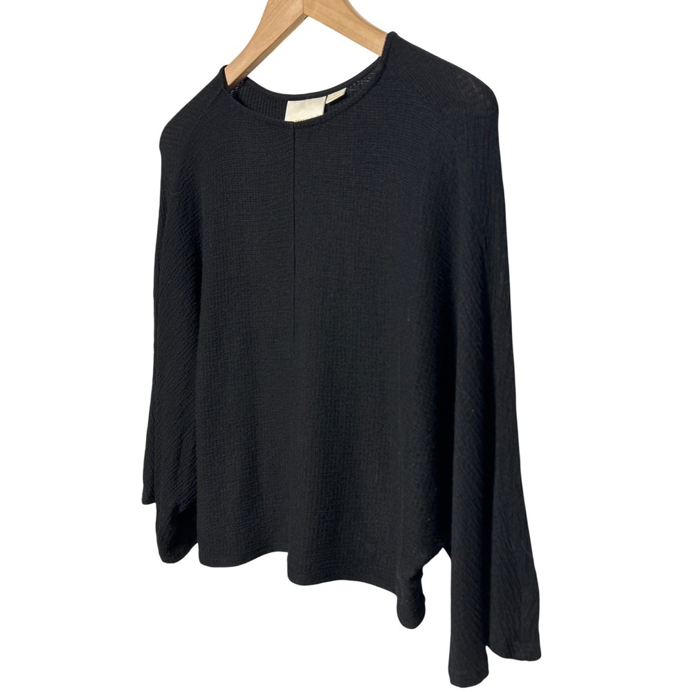 Maeve Anthropologie Drop Shoulder Wide Sleeve Textured Knit Top Black Size Small